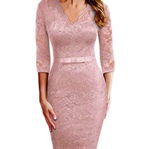 Women's Pink Lace Midi Dress Size SMALL